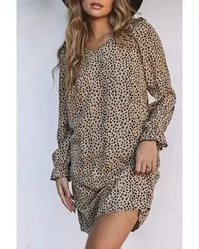 Azura Exchange Khaki Leopard Frill Trim Dress M хаки