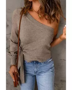 Azura Exchange Khaki One Shoulder Knitted Sweater 2XL хаки