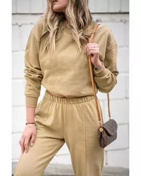 Azura Exchange Khaki Round Neck Sweatshirt 2pcs Joggers Sweatsuit M хаки