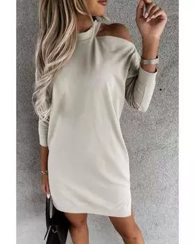 Azura Exchange Khaki Single Cold Shoulder T-shirt Dress with Slits L хаки