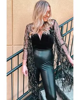 Azura Exchange Кимоно с длинными рукавами и пайетками M чёрный