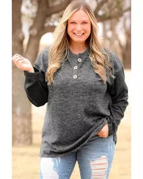 Azura Exchange Классический черный топ-хенли в рубчик 2X чёрный