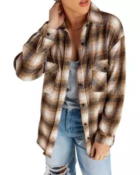 Azura Exchange Клетчатая куртка с карманами и пуговицами L коричневый