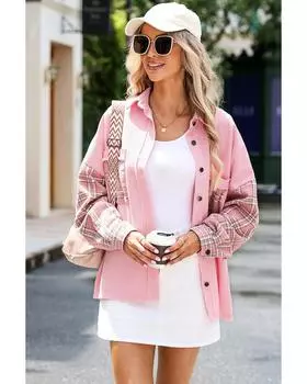 Azura Exchange Клетчатая лоскутная куртка с необработанным краем XL розовый