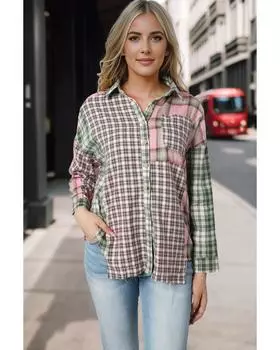 Azura Exchange Клетчатая Лоскутная Высокая Низкая Рубашка Оверсайз L разноцветный