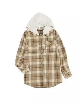 Azura Exchange Клетчатая рубашка с капюшоном M хаки