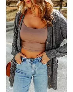 Azura Exchange Вязаный кардиган с пуговицами спереди и карманами M серый