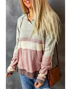 Azura Exchange Вязаный свитер с капюшоном и карманом-кенгуру L небесно-голубой