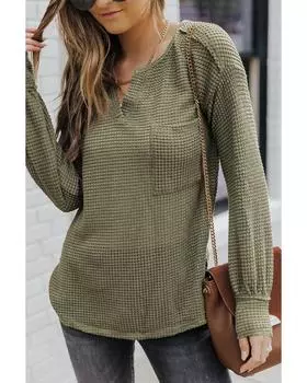 Azura Exchange Вязаный топ с разрезом на горловине и карманами S зелёный