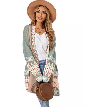 Вязаный кардиган Azura Exchange с ацтекским принтом S зелёный