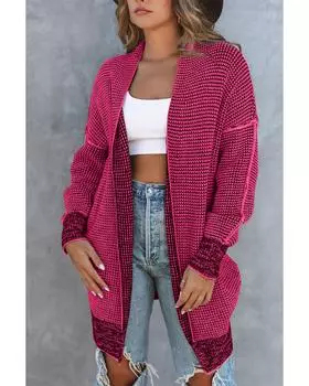 Azura Exchange Knitted Long Open Front Cardigan XL ярко-розовый