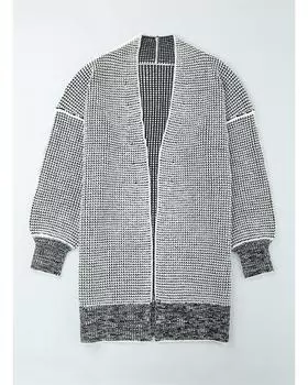 Azura Exchange Knitted Plaid Long Cardigan S серый