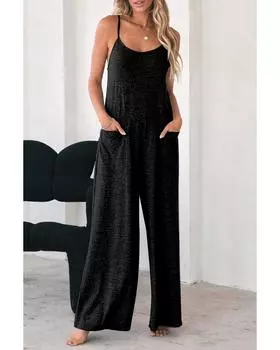 Azura Exchange Комбинезон с широкими штанинами и боковыми карманами на тонких бретельках L чёрный