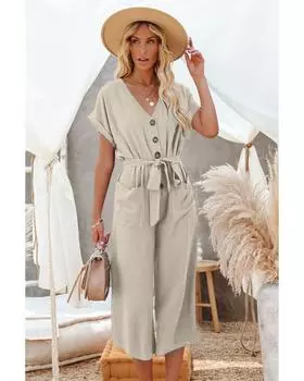 Azura Exchange Комбинезон с V-образным вырезом и карманами M хаки