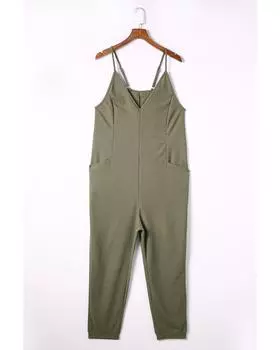 Azura Exchange Комбинезон с V-образным вырезом и карманами XL зелёный