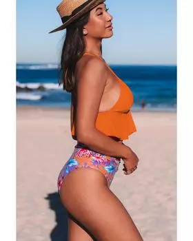Azura Exchange Комплект бикини с оборками XL оранжевый