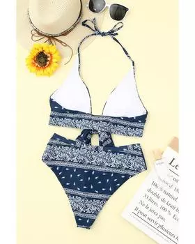 Azura Exchange Комплект бикини с вырезом халтер и племенным принтом 2XL чёрный