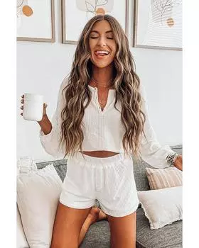 Azura Exchange Комплект для отдыха с пуговицами из вафельной вязки L белый