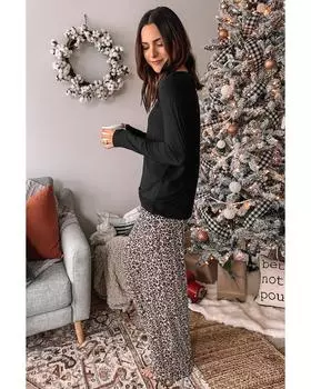 Azura Exchange Комплект одежды для отдыха с леопардовым принтом и топом с длинными рукавами S леопардовый