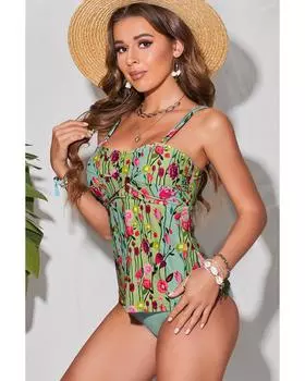 Azura Exchange Комплект танкини без рукавов с цветочным принтом S разноцветный