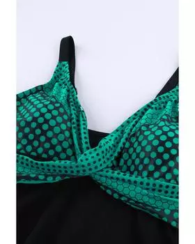Azura Exchange Комплект танкини с платком в горошек и подолом XL зелёный