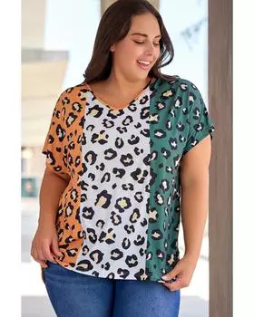 Azura Exchange Контрастная футболка с леопардовым принтом 3X жёлтый