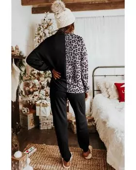 Azura Exchange Контрастный леопардовый свитер с длинными рукавами и спортивные штаны XL чёрный