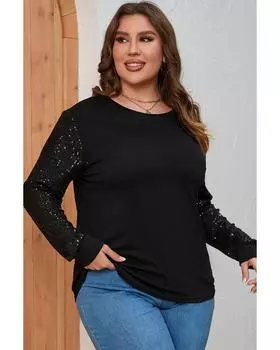 Azura Exchange Контрастный топ с длинными рукавами и пайетками 2X чёрный
