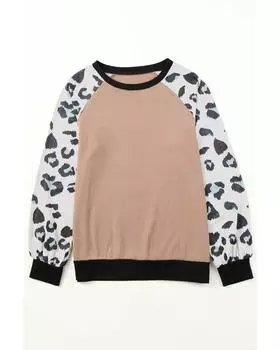 Azura Exchange Контрастный трикотажный пуловер с леопардовым принтом на рукавах S абрикосовый