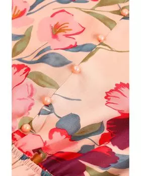 Azura Exchange Красное платье с длинными рукавами, цветочным узором и оборкой на воротнике S красный