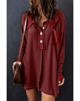 Azura Exchange Красный вафельный трикотажный топ с длинными рукавами на пуговицах M красный