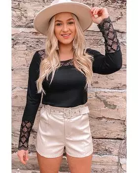 Azura Exchange Кружевной топ с длинными рукавами, связанный крючком L чёрный