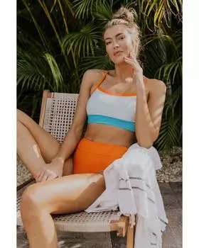 Azura Exchange Купальник бикини с высокой талией и тонкими бретельками S оранжевый