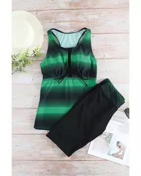 Azura Exchange Купальник танкини с принтом омбре и спиной-борцовкой 2XL зелёный