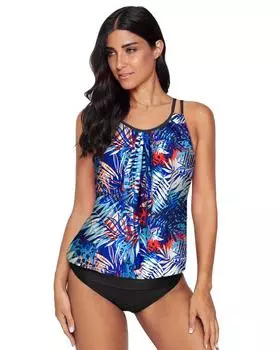 Azura Exchange Купальник танкини с разноцветным принтом и вырезом крест-накрест S разноцветный