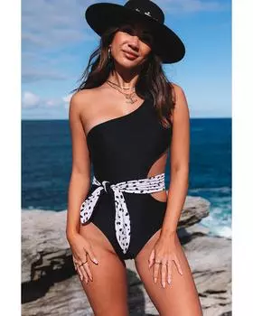 Azura Exchange Купальники с асимметричным вырезом и поясом S чёрный