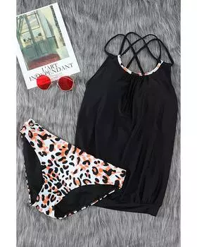 Azura Exchange Купальники танкини с вырезом крест-накрест XL леопардовый