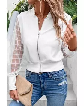 Azura Exchange Куртка-бомбер с сетчатыми рукавами и застежкой-молнией XL белый