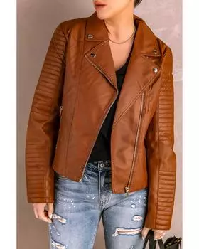 Azura Exchange Куртка для мотоцикла из искусственной кожи с ребристыми швами M коричневый