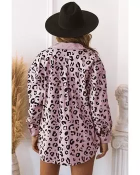 Azura Exchange Куртка из вельвета с леопардовым принтом, воротником-стойкой и карманами с клапанами S розовый