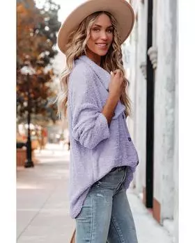 Azura Exchange Куртка-рубашка с карманами на пуговицах S фиолетовый