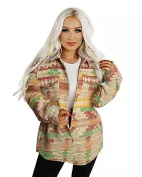 Azura Exchange Куртка с ацтекским принтом, накладным карманом и пуговицами S жёлтый