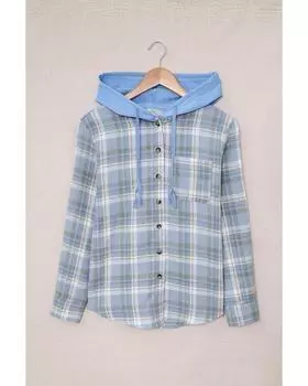 Azura Exchange Куртка с капюшоном и клетчатым принтом, с завязками на шнурке S небесно-голубой