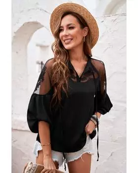 Azura Exchange Кружевная блузка M чёрный