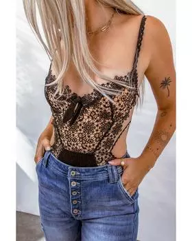 Azura Exchange Боди с открытой спиной, кружевное вязанное крючком M чёрный