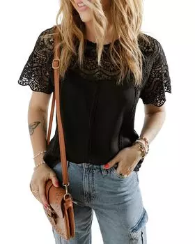 Azura Exchange Lace Crochet Patchwork Blouse M чёрный