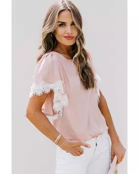 Azura Exchange Кружевной топ с рукавами-крылышками L розовый