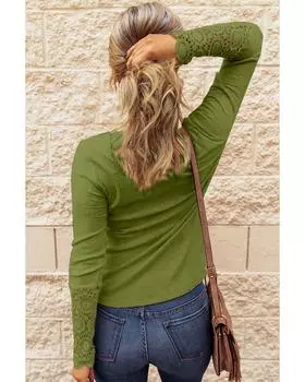 Azura Exchange Lace Hem Sleeve Button Top XL зелёный