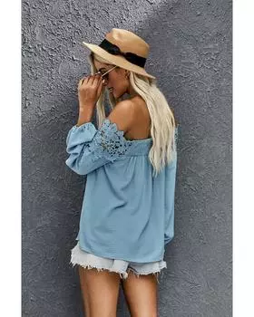 Azura Exchange Lace Off The Shoulder Top S небесно-голубой
