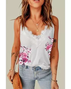 Azura Exchange Lace Patchwork Floral Print Tank Top S белый